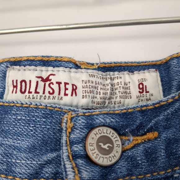Y2K Holliester Denim Skirt with Frayed Hem Womens Size 9L Patch Skater Grunge - Picture 5 of 10